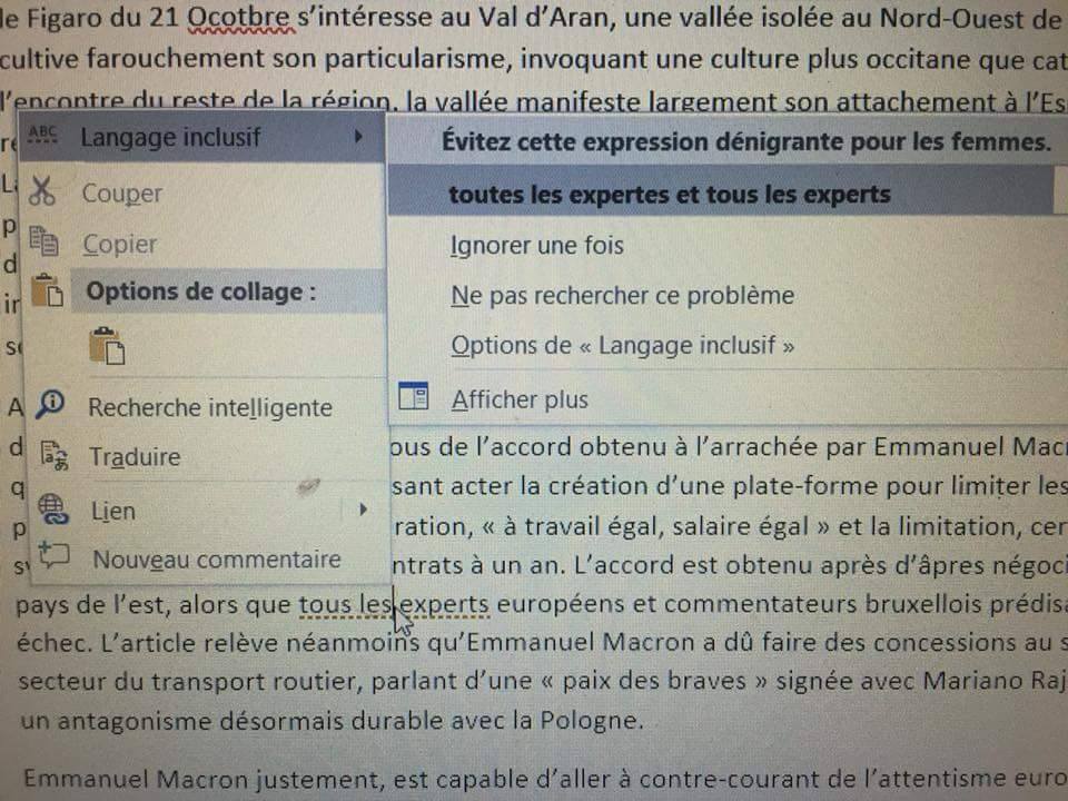 Pour éviter d’exclure les minorités, le logiciel WORD intègre l’écriture inclusive