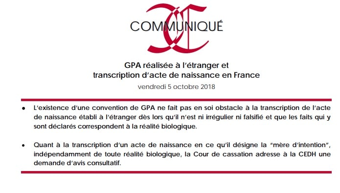 Vers une reconnaissance pleine et entière de la GPA faite à l’étranger, par la Cour de cassation ?